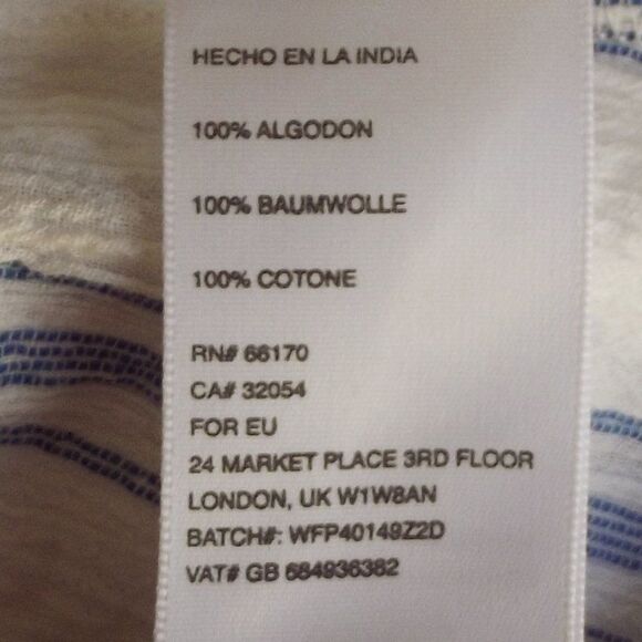 OUT FROM UNDER Swim Cover/Romper, L, White/Blue Stripes, Elastic Waist, Pockets - Picture 12 of 15